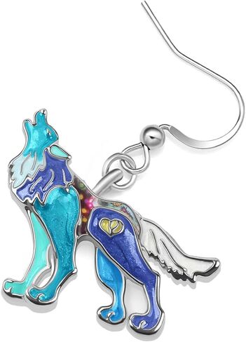 NEWEI Funny Wolf Earrings Enamel Howling Wolf Jewelry Wild Animal Ornaments Charms for Women Girls Nature Lovers in Saudi Arabia