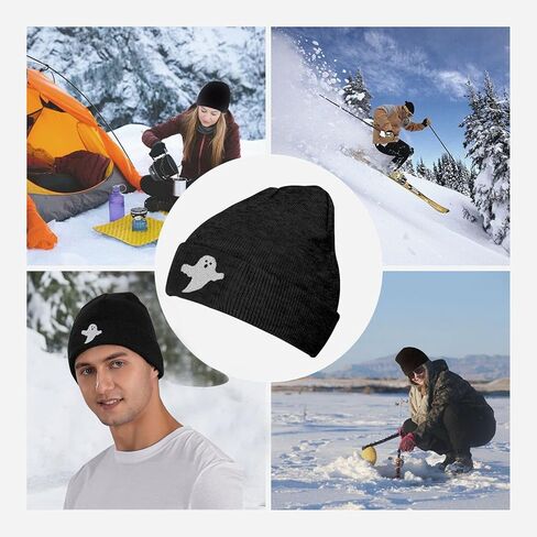 Gxaxyoupe Spooky Boo كاب بيني قبعة للرجال والنساء، مضحك مطرز الشتاء الدافئ قبعة الجمجمة in Kuwait