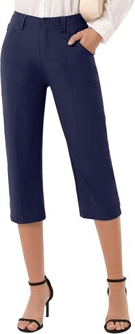 Capris for Women Elastic Waist Dressy Casual Hiking Golf Capri Pants with 5 Pockets in Kuwait