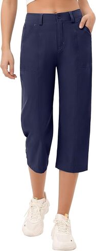 Capris for Women Elastic Waist Dressy Casual Hiking Golf Capri Pants with 5 Pockets in Kuwait