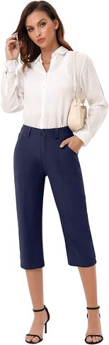 Capris for Women Elastic Waist Dressy Casual Hiking Golf Capri Pants with 5 Pockets in Kuwait