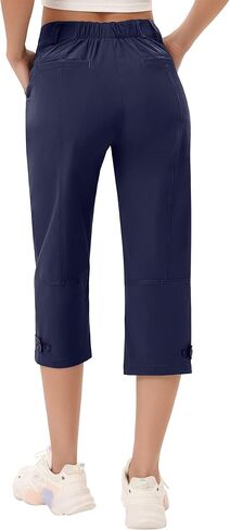 Capris for Women Elastic Waist Dressy Casual Hiking Golf Capri Pants with 5 Pockets in Kuwait