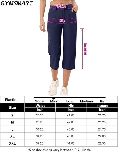 Capris for Women Elastic Waist Dressy Casual Hiking Golf Capri Pants with 5 Pockets in Kuwait