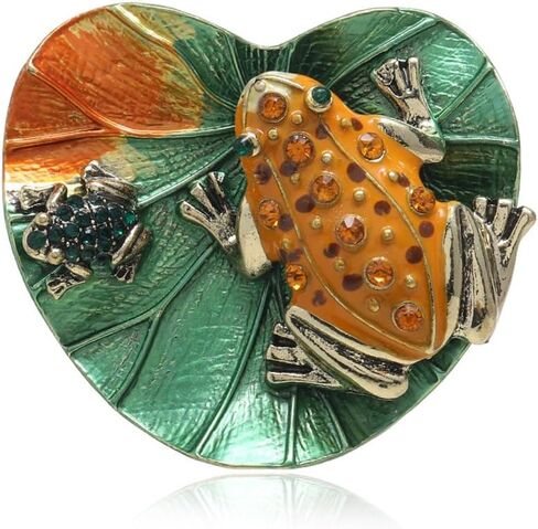 Rhinestone Frog Animal Brooch Pin for Women Girls Gold Plated Yellow Green Crystal Fashion Creative Green Heart Lotus Leaf Brooches Lapel Pins Cute Halloween Spring Party Statement Jewelry Dainty Gift Souvenir in Saudi Arabia