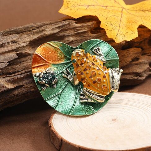 Rhinestone Frog Animal Brooch Pin for Women Girls Gold Plated Yellow Green Crystal Fashion Creative Green Heart Lotus Leaf Brooches Lapel Pins Cute Halloween Spring Party Statement Jewelry Dainty Gift Souvenir in Saudi Arabia