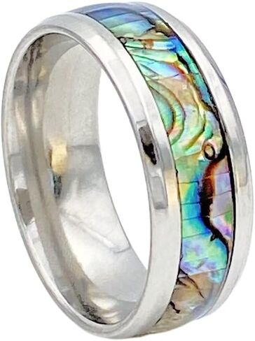 8mm Natural Abalone Shell Inlay Ring stainless steel ring Beveled Edge Comfort Fit for man woman in Saudi Arabia