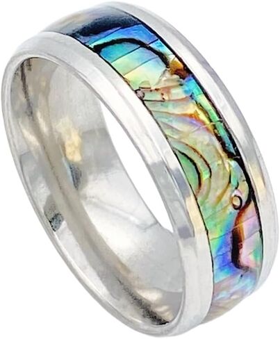 8mm Natural Abalone Shell Inlay Ring stainless steel ring Beveled Edge Comfort Fit for man woman in Saudi Arabia