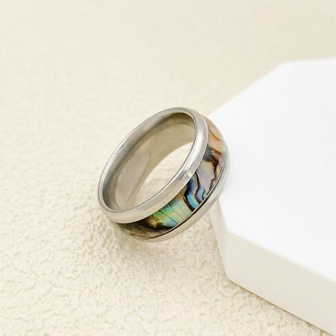 8mm Natural Abalone Shell Inlay Ring stainless steel ring Beveled Edge Comfort Fit for man woman in Saudi Arabia