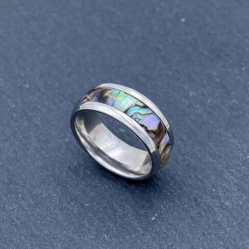 8mm Natural Abalone Shell Inlay Ring stainless steel ring Beveled Edge Comfort Fit for man woman in Saudi Arabia