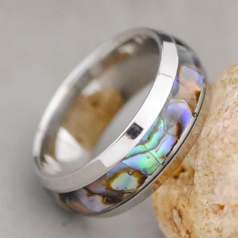 8mm Natural Abalone Shell Inlay Ring stainless steel ring Beveled Edge Comfort Fit for man woman in Saudi Arabia