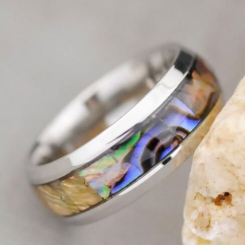 8mm Natural Abalone Shell Inlay Ring stainless steel ring Beveled Edge Comfort Fit for man woman in Saudi Arabia