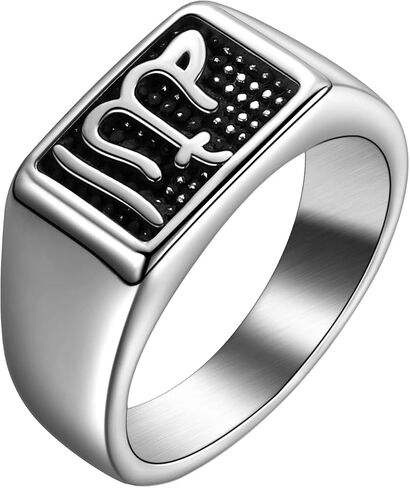 Men Religious Stainless Steel Ring - Eye of Horus Pentagram Pentacle Islam Muslim Allah Sigil of Lucifer Satanic Eye of Ra Egyptian Pharaoh Talisman Protection Seal of Satan Wicca Retro Signet Ring in Kuwait