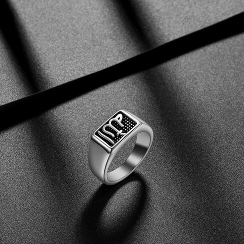 Men Religious Stainless Steel Ring - Eye of Horus Pentagram Pentacle Islam Muslim Allah Sigil of Lucifer Satanic Eye of Ra Egyptian Pharaoh Talisman Protection Seal of Satan Wicca Retro Signet Ring in Kuwait
