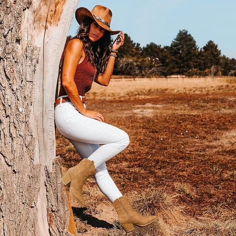 Women's Cowboy Ankle Boots Embroidered Mid-Calf Pointed Toe Cowgirl Booties Retro Chunky Heel Slip On Short Boots Pull On Fall Booties Shoes in Saudi Arabia