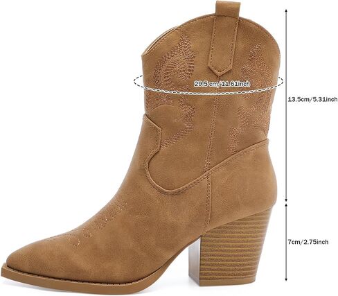 Women's Cowboy Ankle Boots Embroidered Mid-Calf Pointed Toe Cowgirl Booties Retro Chunky Heel Slip On Short Boots Pull On Fall Booties Shoes in Saudi Arabia