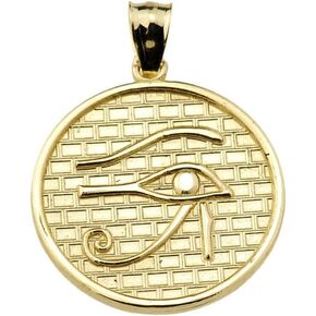 Egyptian Ankh Crosses Eye of Horus (13 Steps) 10k Yellow Gold Round Charm Pendant Necklace