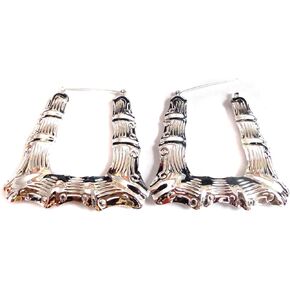 Bamboo Hoop Earrings Silver or Gold Tone Earrings 3 inch Puffy Square Hoops