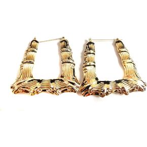 Bamboo Hoop Earrings Silver or Gold Tone Earrings 3 inch Puffy Square Hoops