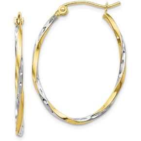 Leslie's 10K Yellow Gold w/Rhodium Oval Hinged Hoop Earrings