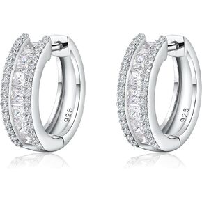 925 Sterling Silver Small Hoop Earrings for Women Girls Colorful Gemstone Emerald CZ Rose Gold Huggie Hoop Earrings