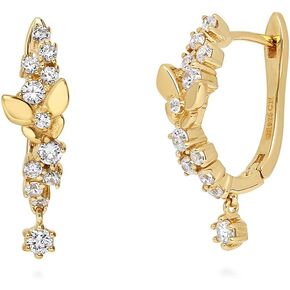BERRICLE Sterling Silver Butterfly Cubic Zirconia CZ Medium Fashion Hoop Earrings for Women, Yellow Gold Flashed 0.85"