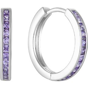 Starchenie 925 Sterling Silver Hoop Earrings for Women | Princess Cut Birthstones Earring Hypoallergenic