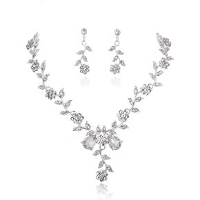 Rhinestone Wedding Set Floral Necklace and Earrings Set Crystal Wedding Jewelry Set Bridal Wedding Jewelry Set for Women and Girls