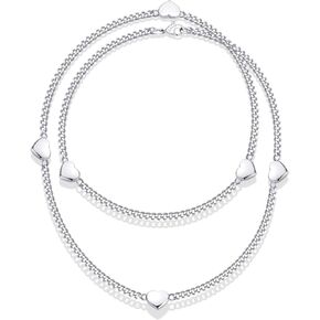 555Jewelry Long Stainless Steel Stationed Hearts Curb Link Chain Necklace for Women