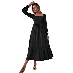 Floerns Women's Off Shoulder Bell Long Sleeve Shirred Beach Party Maxi Dress