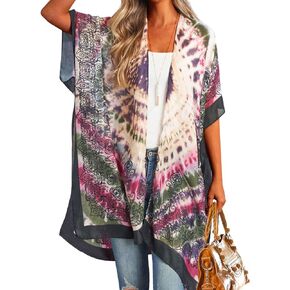 غطاء لباس السباحة SPUNKYsoul Tie Dye Boho Kimono للنساء (أرجواني/رمادي) in Kuwait