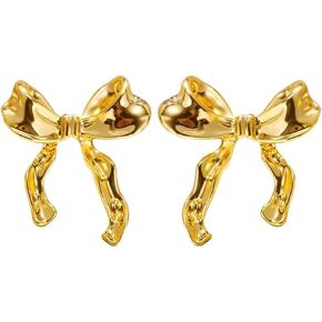 Gold Silver Bow Earrings for Women, Ribbon Bow Stud Earrings Cute Bow Earrings Ribbon Stud Earrings Jewelry, cute Valentine's Day gifts.