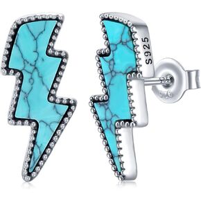 Western Turquoise Lightning Bolt Stud Earrings Sterling Silver Turquoise Cowgirl Boho Vintage Earrings Jewelry for Women Girl