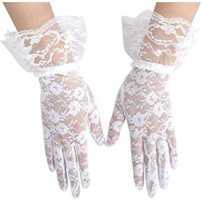 Girls White Lace Gloves Women Ladies Elegant Short Sun Protection Lace Gloves, Princess Dress Gloves for Wedding Dinner Party