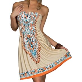 Sexyshine Womens Summer Strapless Floral Print Bohemian Vintage Tube Wrapped Chest Casual Mini Dress Beachwear Cover up