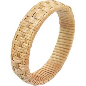 Dainty Rattan Geometric Bracelets Handmade Woven Lightweight Straw Wicker Braid Ethnic Round Statement Chunky Bangle for Women Girl Jewelry