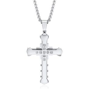 WGLILO Cross Necklace for Men Silver Premium Alloy Solid Color Cross Pendant Necklace for Men Women Teens