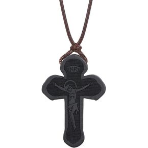 Wood Orthodox Cross Pendant Necklace Christian Crucifix Necklace Prayer Jesus for Women Men