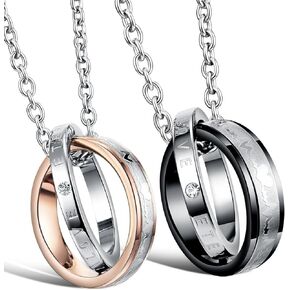 His & Hers Matching Set Titanium Stainless Steel Couple “Heart Beat Chart" Pendant Necklace in a Gift Box