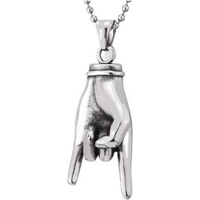 Punk Rock Roll, Steel Mens Womens Hand Pendant Necklace, 30 inches Steel Ball Chain