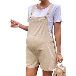 OYOANGLE Women's Maternity Overall Shorts Tie Knot Strap Short Romper Jumpsuit with One Pockets