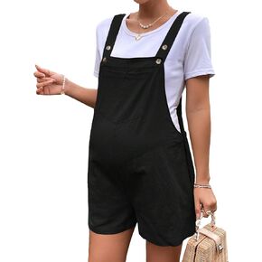 OYOANGLE Women's Maternity Overall Shorts Tie Knot Strap Short Romper Jumpsuit with One Pockets