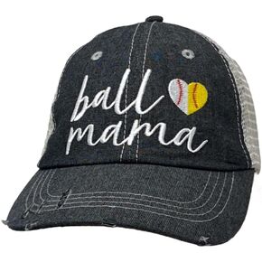 Cocomo Soul Womens Ball Mama Hat | Baseball Softball Mom Hat | Baseball MOM Hat | Softball MOM Hat | Half Baseball Half Softball Hat 412 Dark Grey