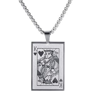 jonline24h Stainless Steel Hearts Card Poker Pendant Mens Womens Necklace 24 inch Chain