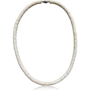 Mens and Womens Summer Beach Surfer Necklace From the Philippines, Extra Wide White Clam Heishe Ark Shells