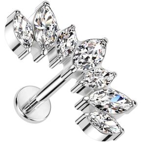 Pierced Owl 18GA F136 Implant Grade Titanium 7 CZ Crystal Marquise Curved Top Threadless Stud