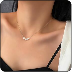White Freshwater Pearl Necklace for Women Girls Dainty Pearl Choker Necklace for Bridal Bridesmaid 18K Gold Plated Pearl Pendant Necklace Pearls Wedding Jewelry Gift