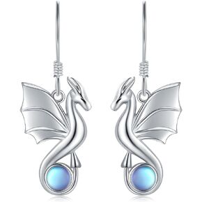 Dragon Earrings Dangle for Women 925 Sterling Silver Moonstone Dragon Dangle Earrings Dragon Jewelry Gifts for Women Girls Gothic Huggie Animal Earring Punk Gifts