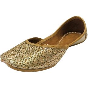 Ladies Gold Siroski Punjabi Jutti for Ethnic Handmade Mojari Designer Jutti