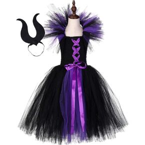 Tutu Dreams Halloween Vampire Witch Costume for Girls 1-12Y with Horns Headband
