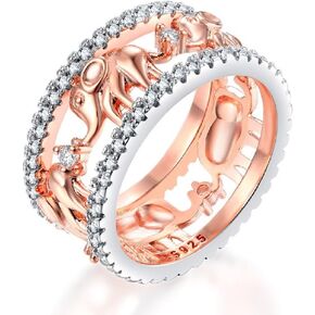 Uloveido Cute Cubic Zirconia Elephant Ring Rose Gold Plated Lucky Animal Rings for Women RA083
